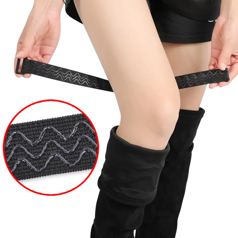 2 Sets High Boots Women's Anti Drop Strap Anti-slip Fixed Straps Knee Use for Thigh Elastic Cords Black Fixing Miss