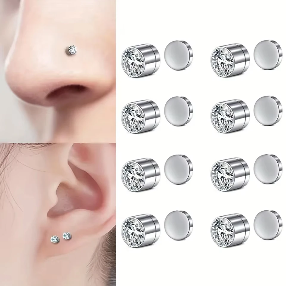 ZAKOL 1/8 Piezas de Piercing Magnético para la Nariz, Estilo Punk Personalizado, Sin Perforación, Clip Magnético para la Oreja, Joyería Unisex