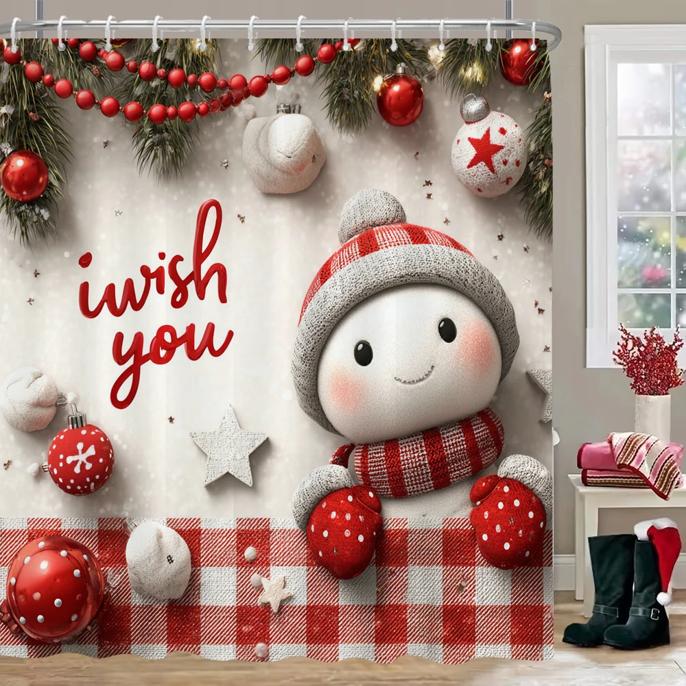 

Merry Christmas Shower Curtain with Hooks Christmas tree and Snowman Santa Claus Shower Curtain home for decoration Curtain