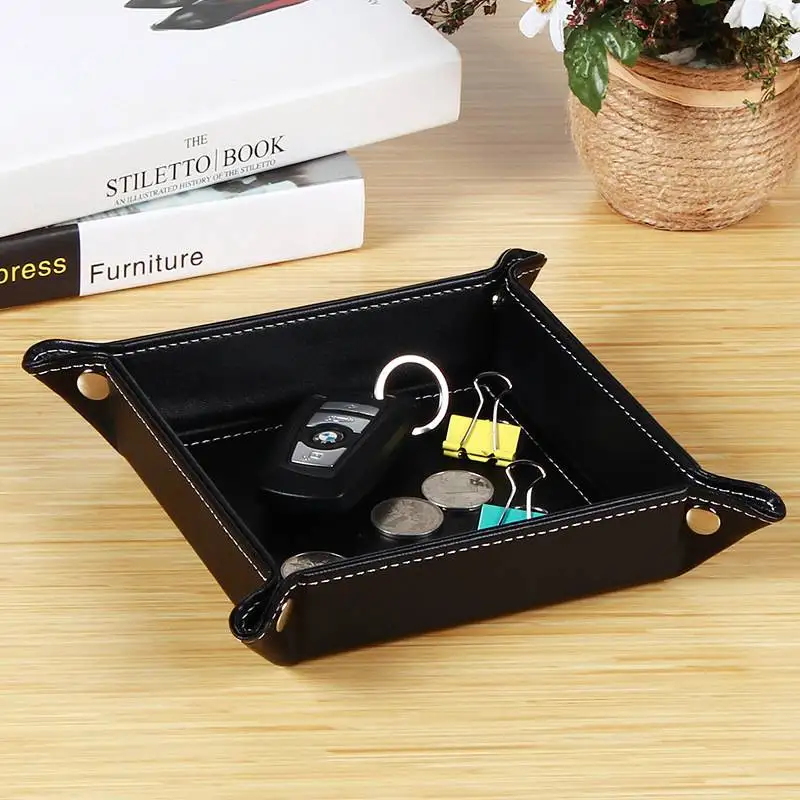 

Квадратный кожаный лоток для монет, настольный органайзер для мелочей, подставка для ключей, маленький кожаный стопроцентно износостойкий органайзер для хранения