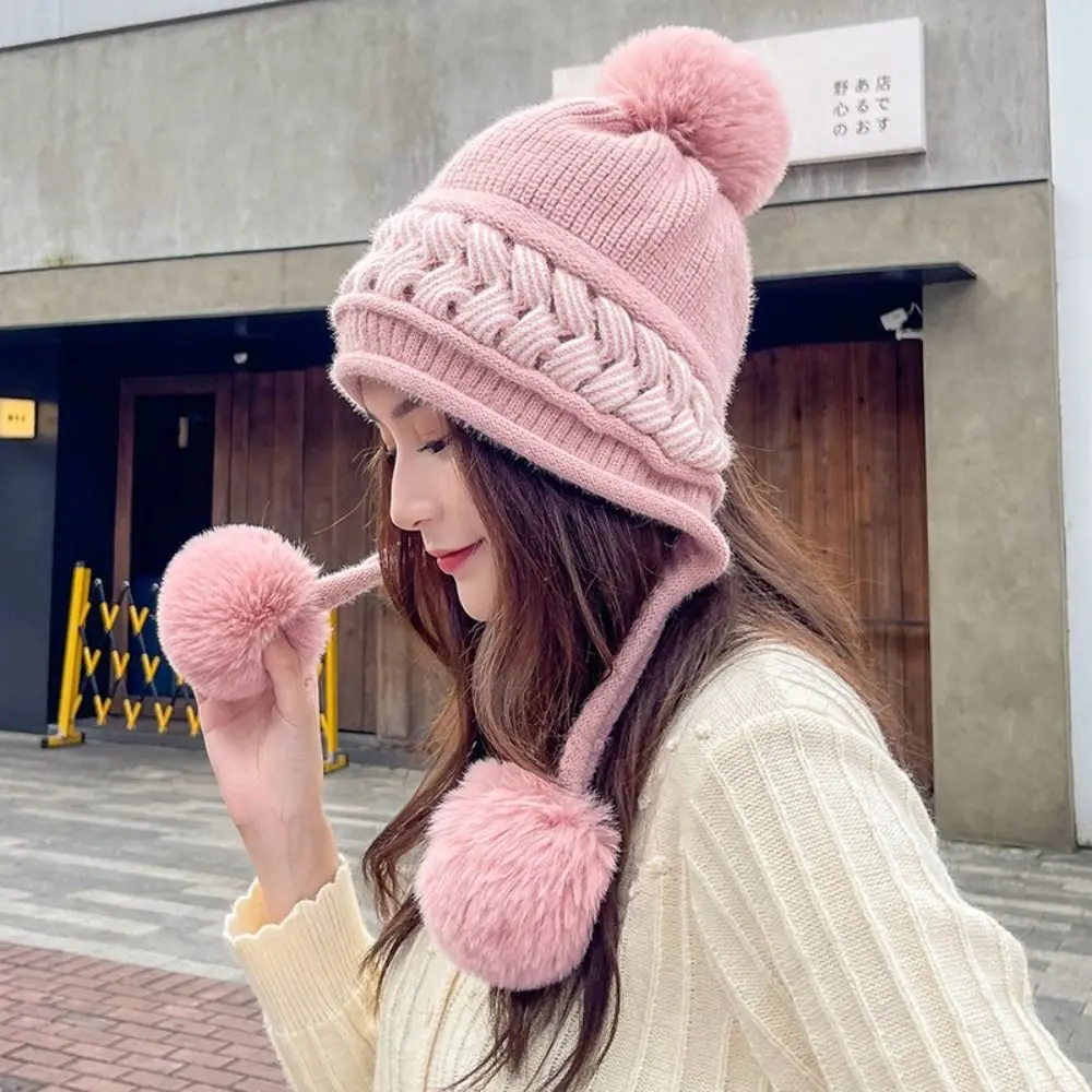 

Fashion Korean Knitted Hat Girl Ski Riding Bonnet Warm Earmuffs Cap Solid Color Beanie Women