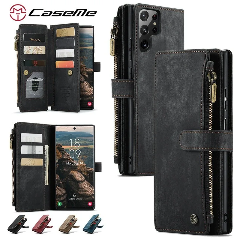

CaseMe Zipper Wallet Leather Case for Samsung Galaxy A56 A55 A54 A53 A52 A36 A16 A35 A25 A15 A14 A13 A12 Card Slot Phone Cover