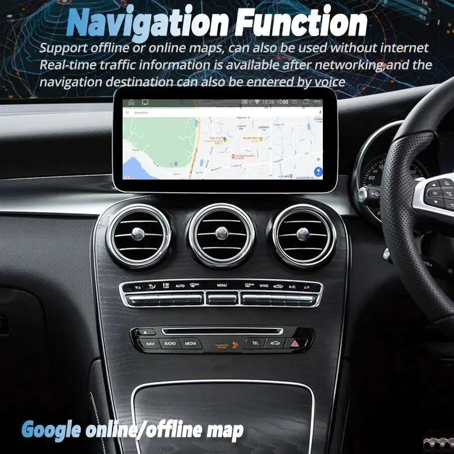 شاشة Carplay للسيارة 12.3 بوصة لسيارة Mercedes Benz C W205 GLC X253 2015-2018 نظام تحديد المواقع التلقائي نافي واي فاي وحدة رأس راديو الوسائط المتعددة أندرويد 13