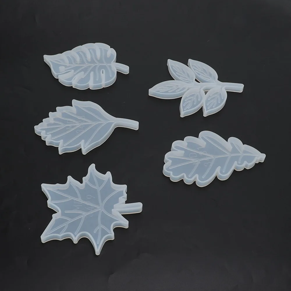 5pcs Reusable Leaves Coaster Mould Silicone Leaves Texture Leaf Coaster Mould White Glossy Flexible Resin Casting Mould