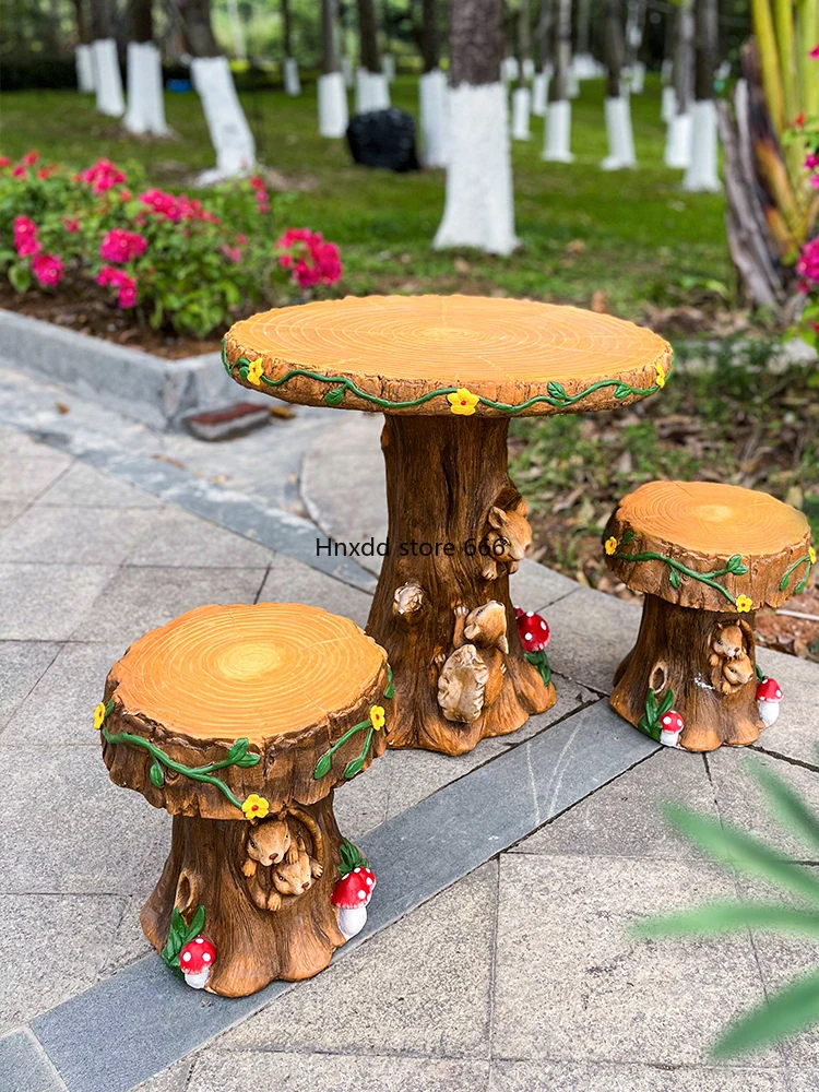 Park outdoor decoration ornament kindergarten balcony garden tree stump table and chairs