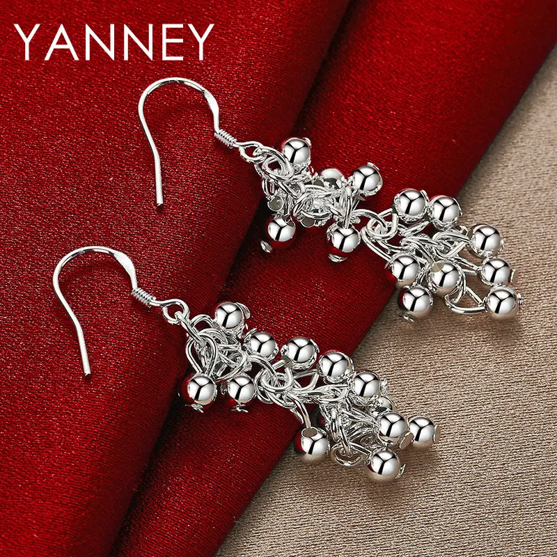 

New 925 Sterling Silver 35MM Beads String Earrings For Fashion Wedding Women Charm Gift Jewelry Engagement Accessories