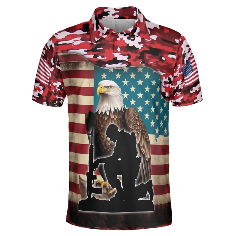 

USA Veteran Camo Polo Shirts For Men Clothes Casual Camouflage Military Short Sleeve America Army Camouflage POLO Shirt Male Top