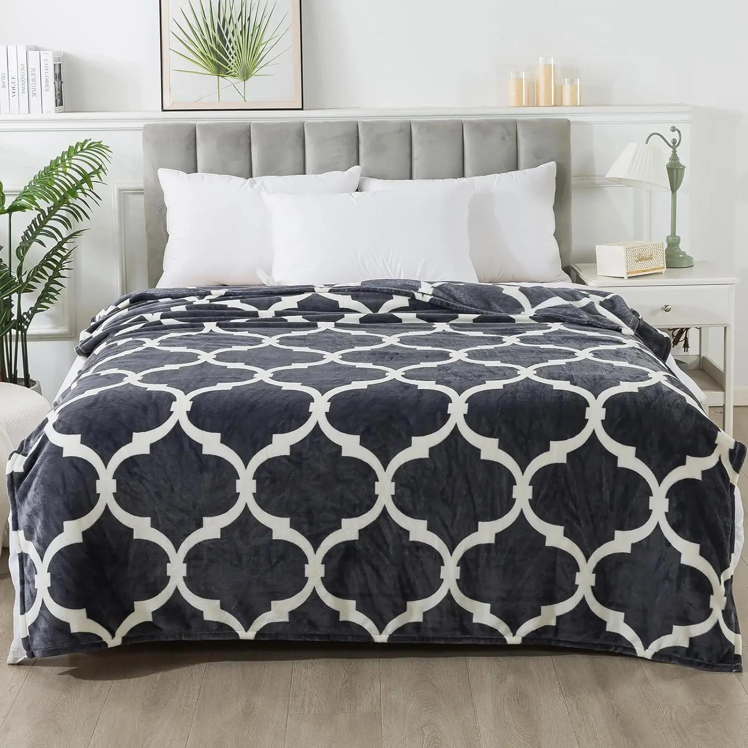 

Gray Pattern Queen Size Blanket,90X90 Hes Microfiber Soft Cozy Fluffy Warm Hand Made Queen Throw Blankets For Queen Full