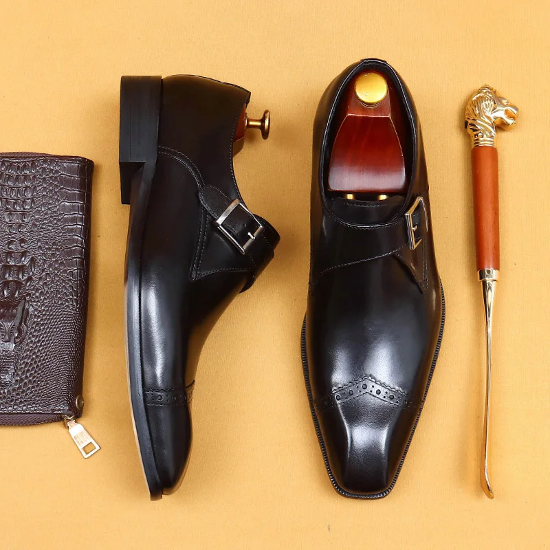 

Men'S Genuine Leather Vintage High Quality Shoes Luxury Wedding Formal Dress Classic Elegant Italian Black Shoe