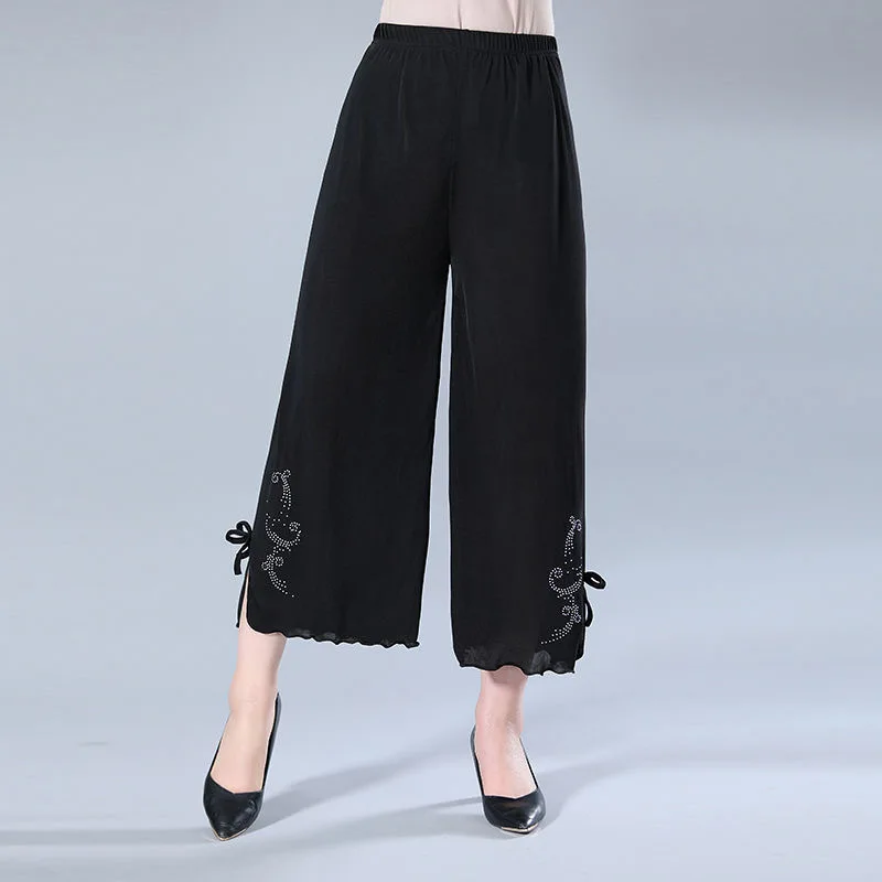 

Middle Age Women Summer Casual Elastic Waist Loose Diamonds Thin Style Solid Color Comfortable Affordable All-match Trousers