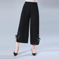 Middle Age Women Summer Casual Elastic Waist Loose Diamonds Thin Style Solid Color Comfortable Affordable All-match Trousers