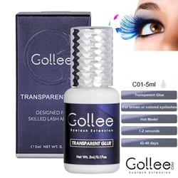 Gollee Clear Eyelash Extension Glue Transparent Adhesive 1s Drying time 6 Week Retention Strong Lash Glue for Professional Use