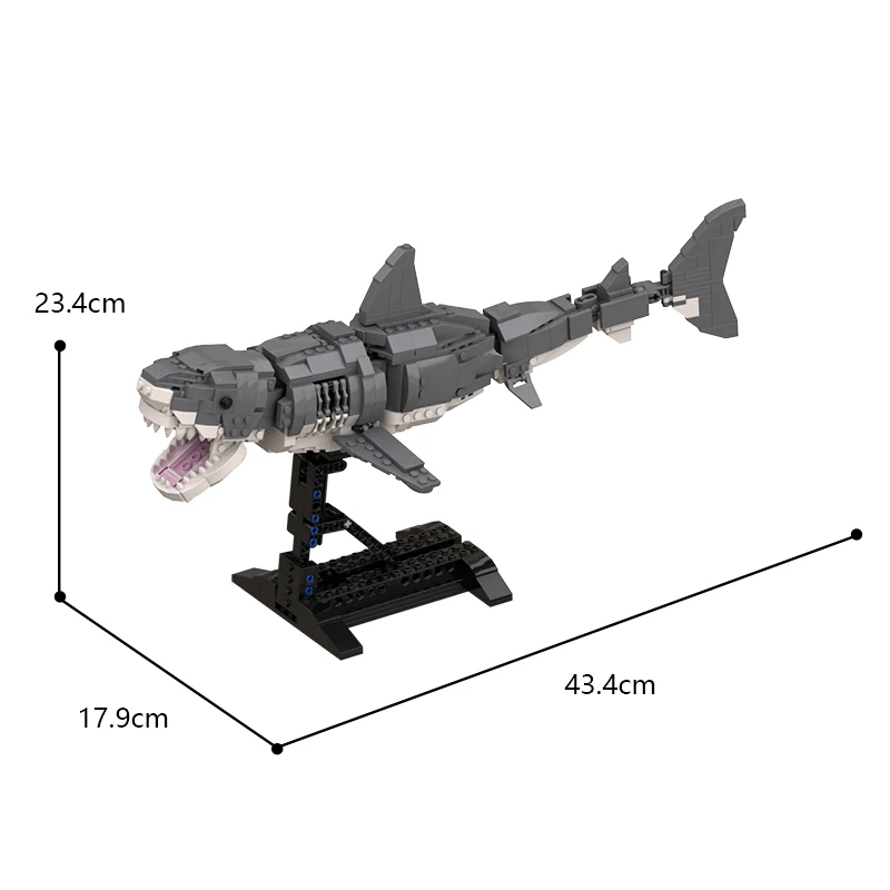 ชุดตัวต่อตัวต่อฉลามขาว7 in 1 Ocean Overlord สำหรับปลาโลมา megalodoned ฟันปลาสัตว์ DIY ของเล่นเด็ก