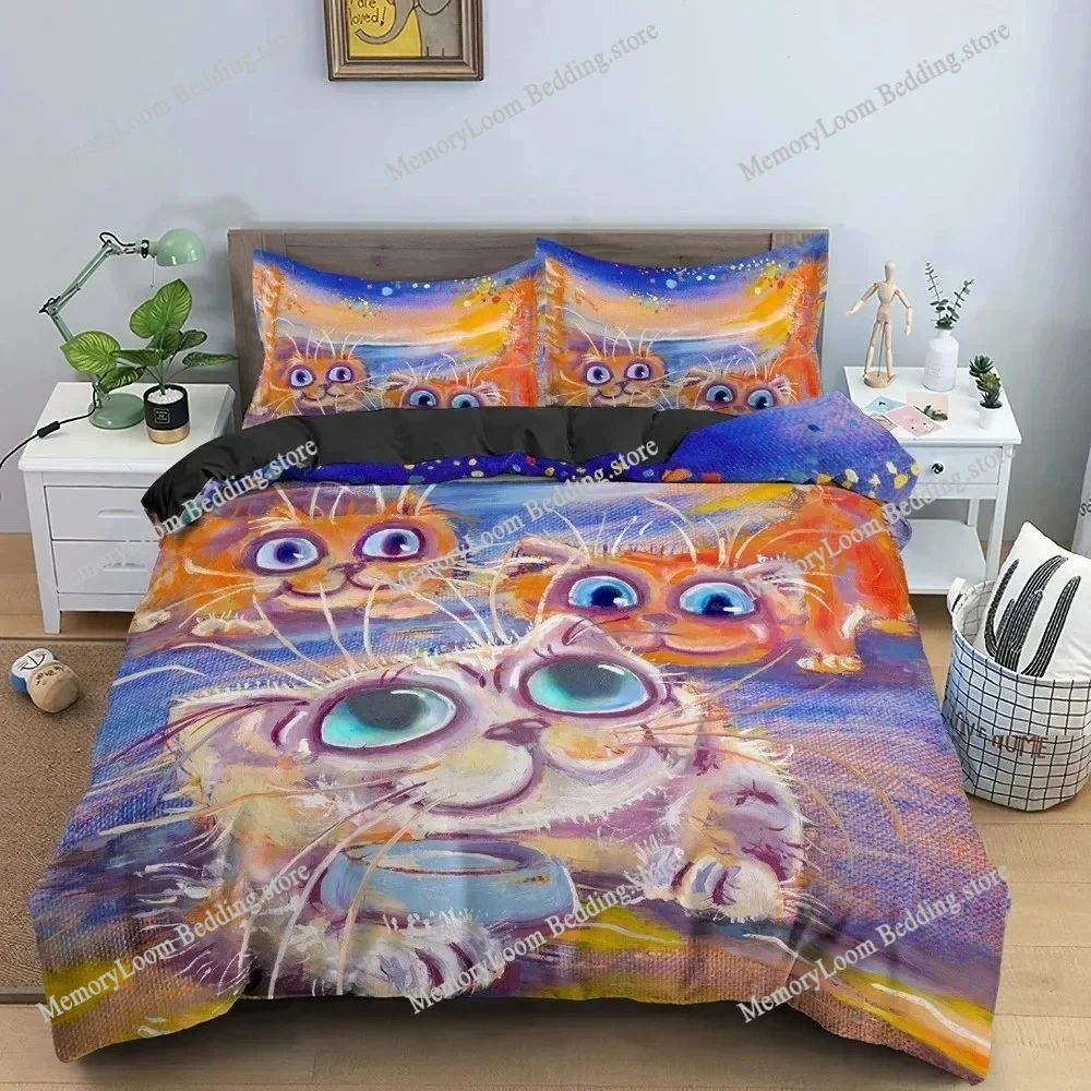 

Fashion Trend Modern Watercolor Cartoon Cat Bedding Set Single/Twin Size Duvet Cover 3D Print Stylish Soft Home Textile Set