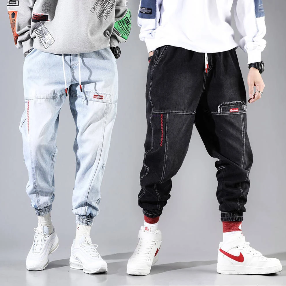 

2023 Spring new jeans men streetwear fashion denim harem men's jeans pants elastic waist jogging pants men