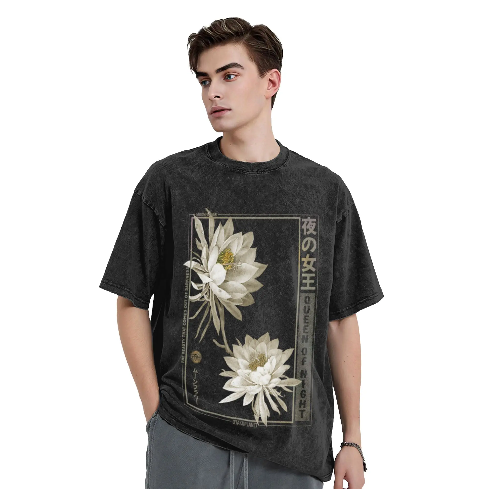 japanese anime moon flower aesthetic Unique Comfort A Washed T Shirt Men's Women's Oversized Cotton Tees Tops