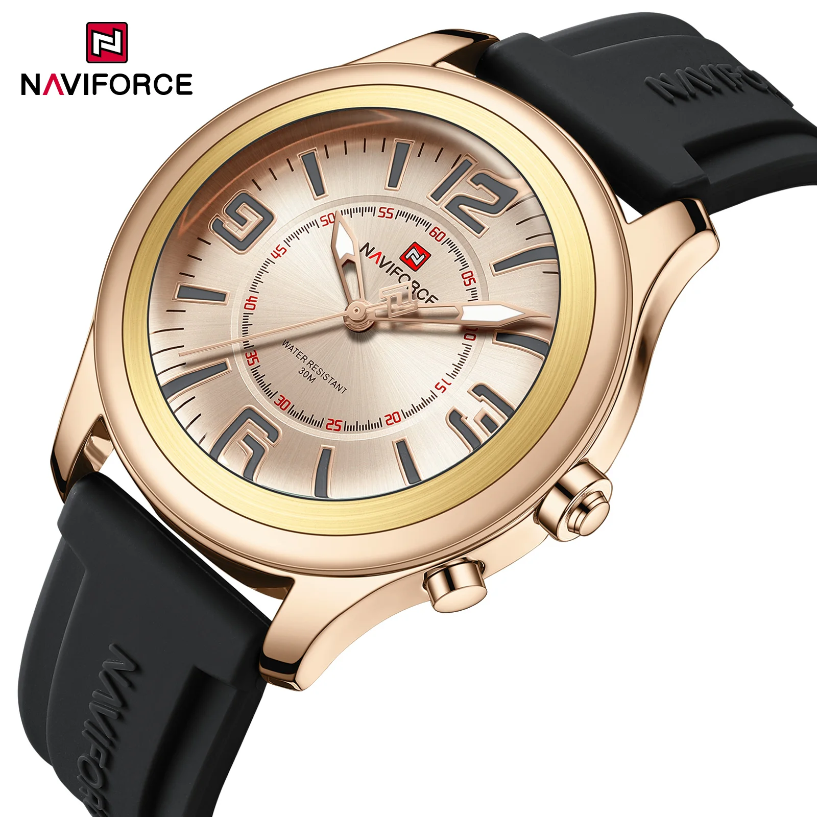 

NAVIFORCE мужские кварцевые часы, оригинальный простой дизайн, раскладный силиконовый ремешок, 3 атм, водонепроницаемые, с датой, роскошные мужские наручные часы 2025