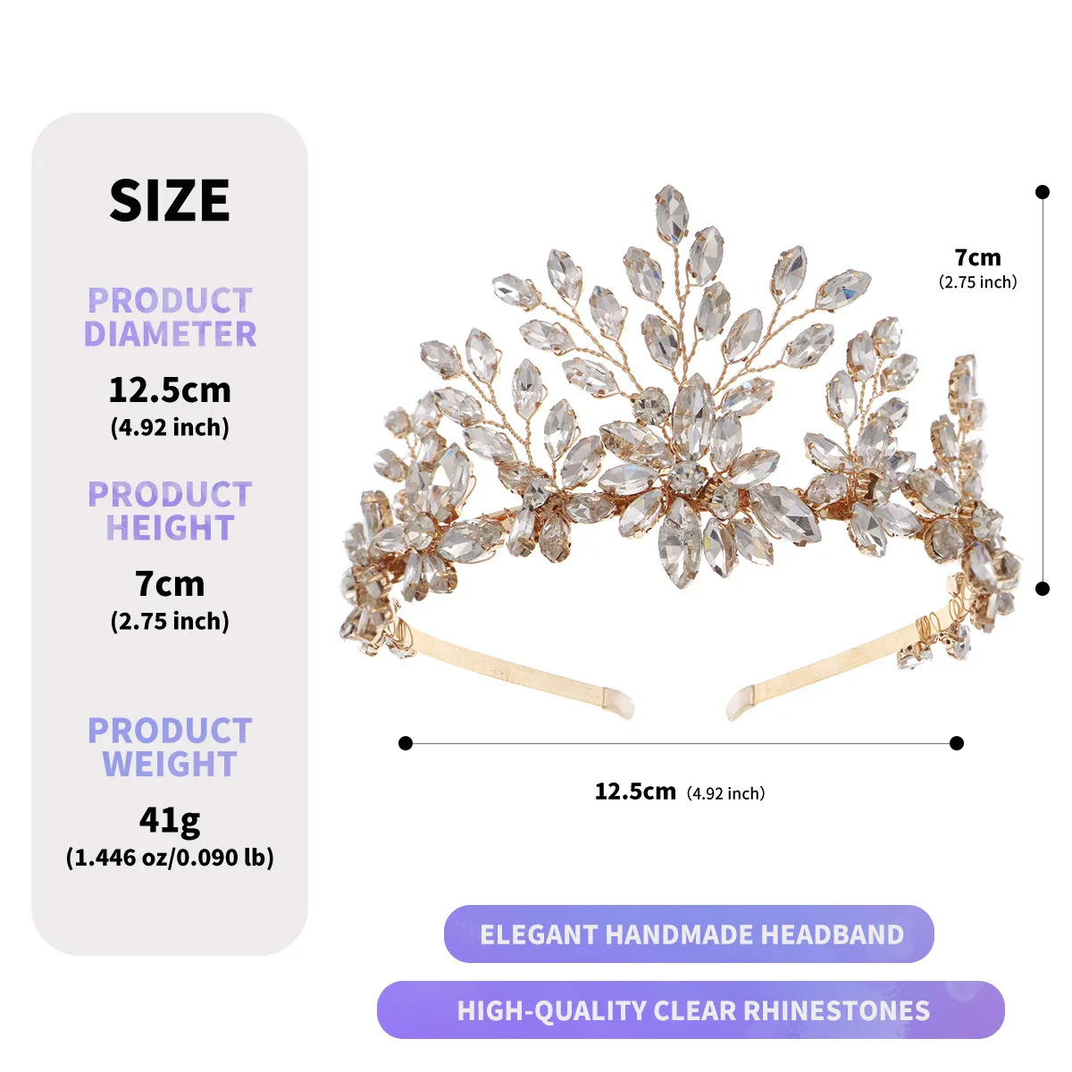 SLBRIDAL Handgefertigte Kristall-Strass-Perlen Blumen-Blatt Braut-Tiara Stirnband Hochzeitskrone Haaraccessoires Damen Mädchen Schmuck – Detail 9