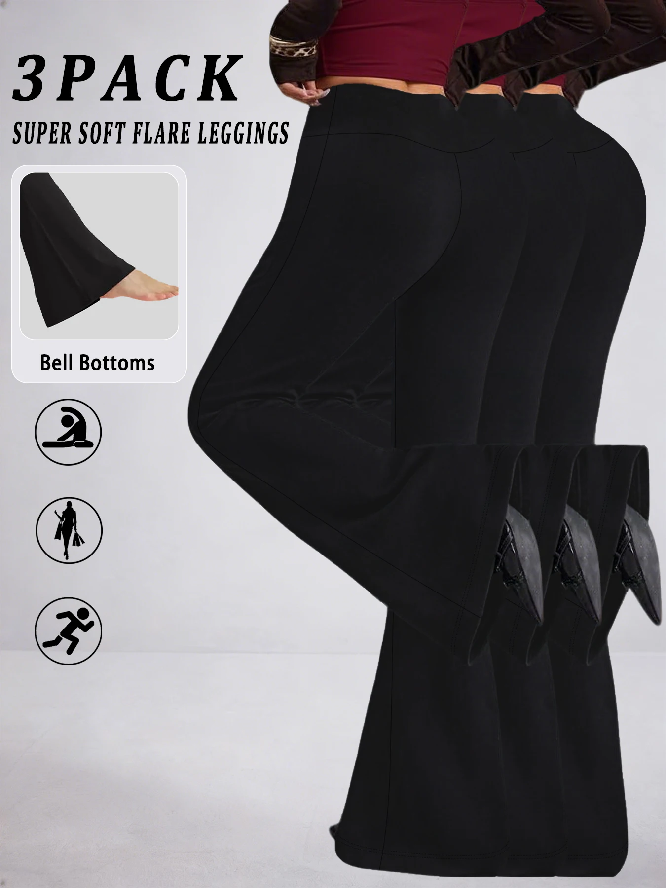 

Комплект из 3-х пар женских супермягких расклешенных брюк с высокой талией, утягивающих, для тренировок и йоги, с эффектом колокола