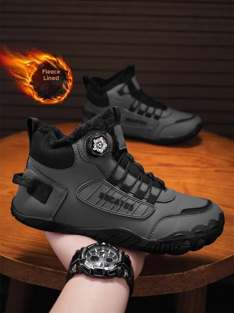 Men's Winter Thickened Fleece Lined Sports Shoes Outdoor Mountain Climbing Casual Low Top Heightening Labor Protection Shoes