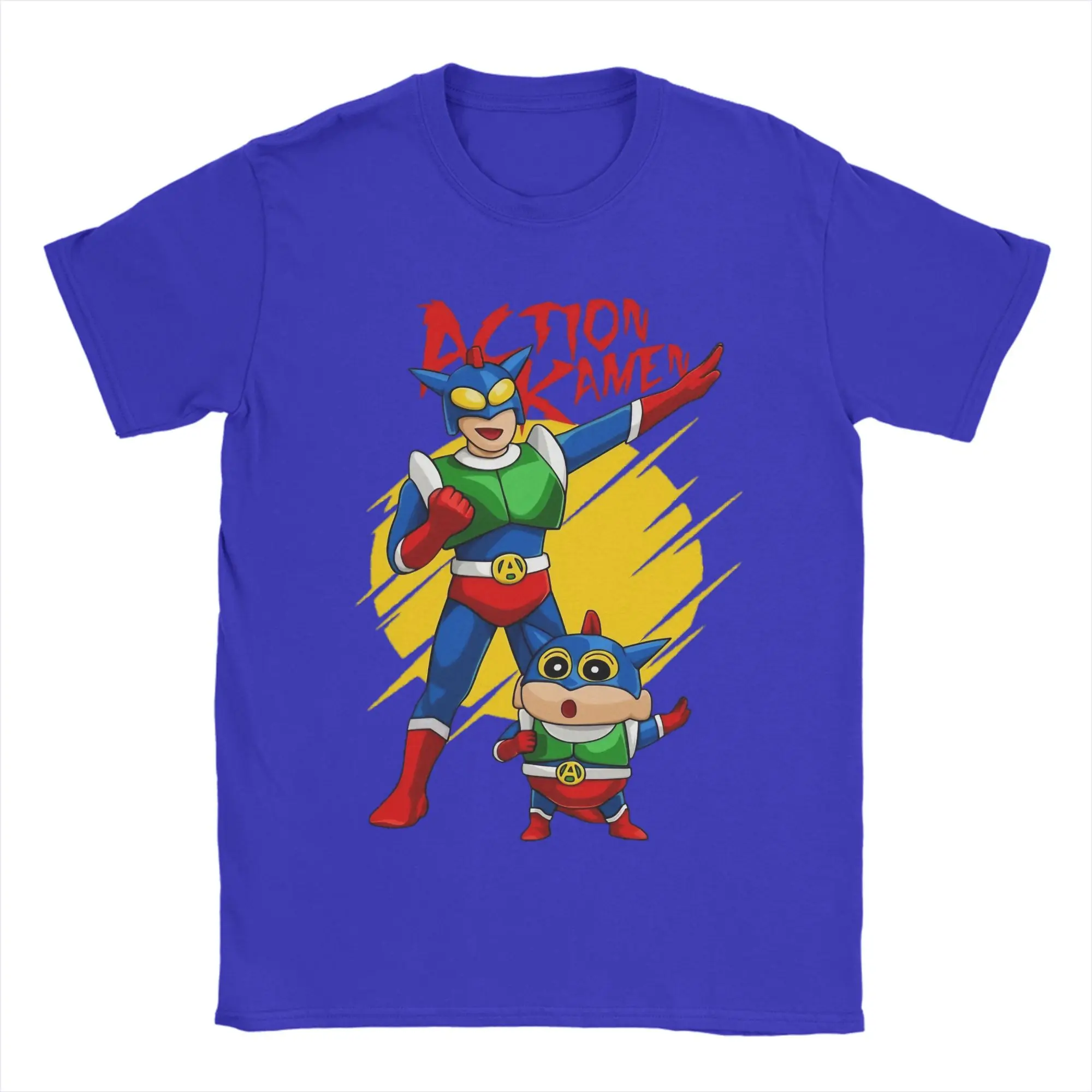 Printed Action Kamen  Tshirts Men Round Neck Short Sleeve Clothes Crayon Shin-chan Cotton Summer Top Tee
