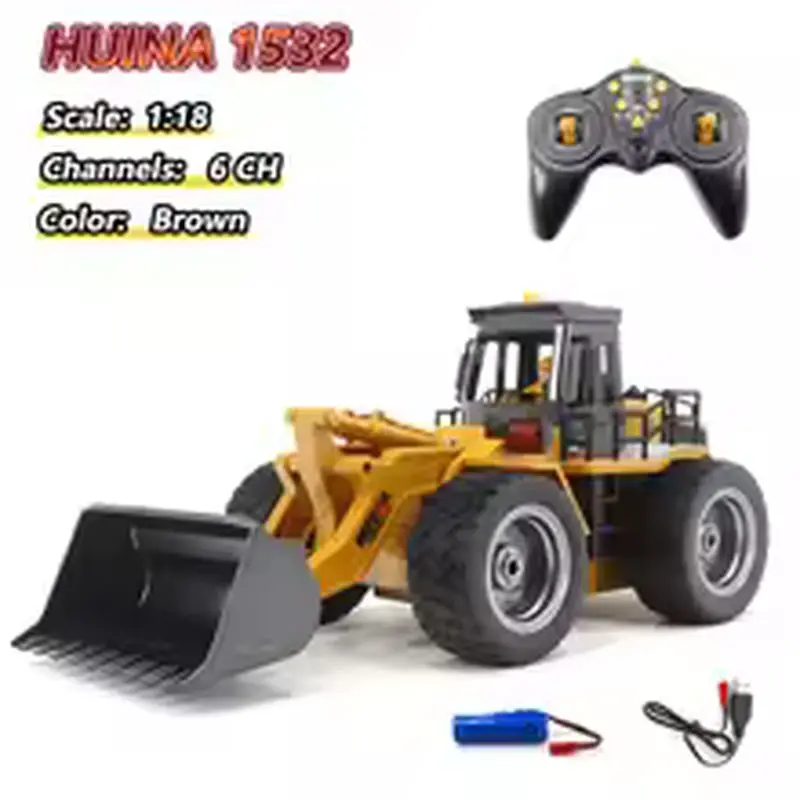 Huina 1532 1/18 2.4g Engineering Vehicle Tractor Remote Control Alloy Bulldozer With Light Kid Truck Toy Car Boy Children Gift