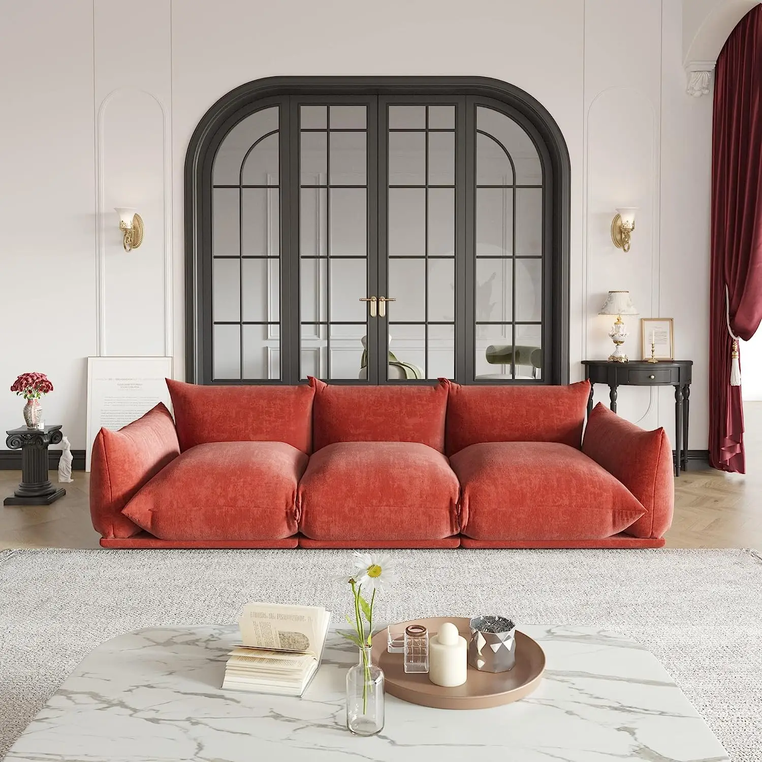 3 Seater Chenille Sectional Sofa, Modular Couch with Thick Cushion, 103