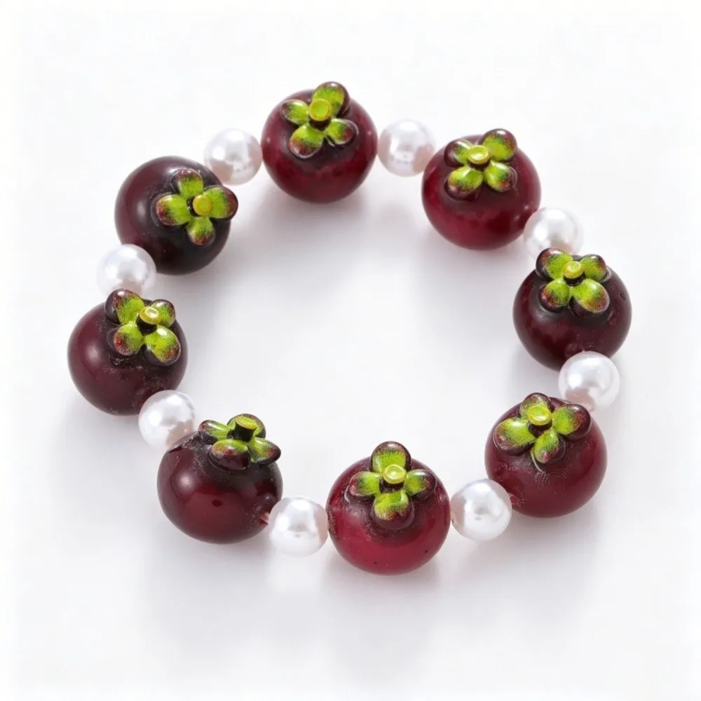 Simple Dopamine Style 3D Resin Bead Bracelet Elastic Retro Style Fruit Hand Chain Cute Colorful Stackable Bracelet Party