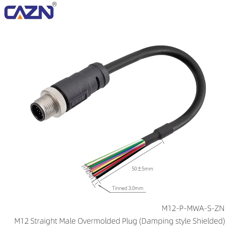 M12 Brass Contacts Shielded Circular Connector For Harsh Environment Male&Female A-coded Unshielded Overmolded Damping Plug