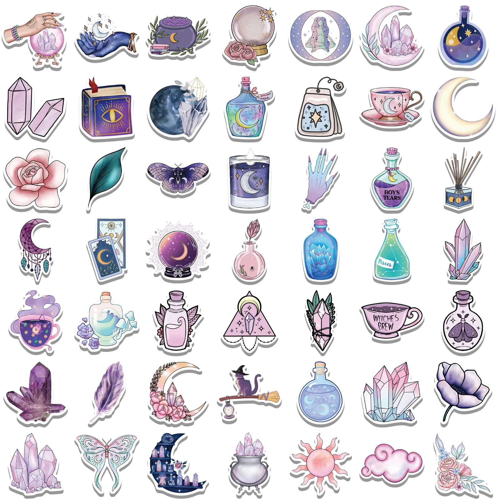 100Pcs Cartoon Magic Witch Moon Crystal Cute Stickers Laptop Scrapbook Phone Luggage Aesthetic Decals Kids Stationery Stickers