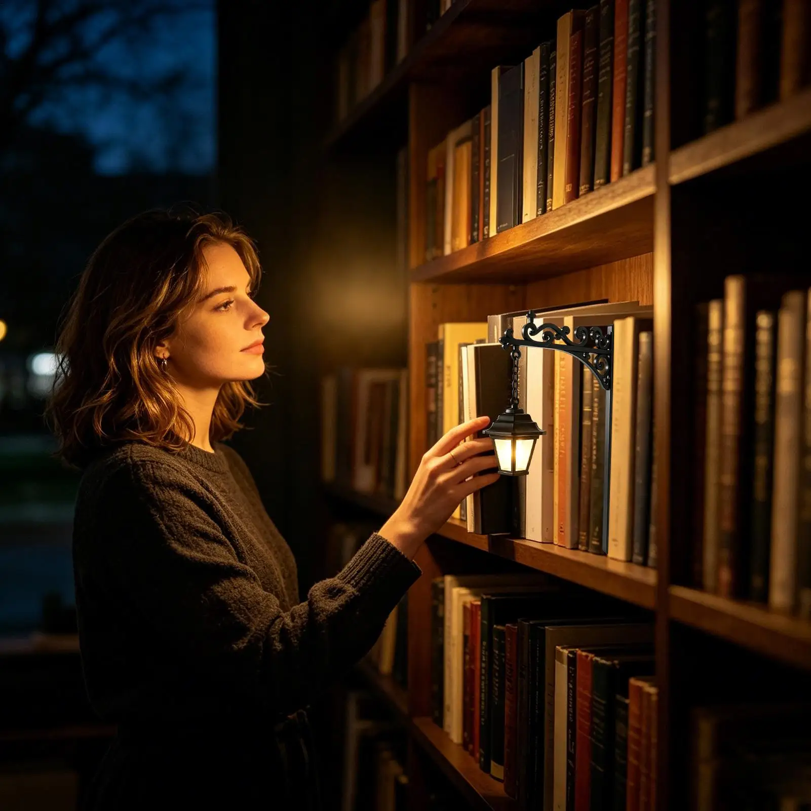 Decorative Bookshelf Lighting Multifunctional Warm LED Nightlight Vintage Library Lantern Hanging Shelf Light Home Room Ornament