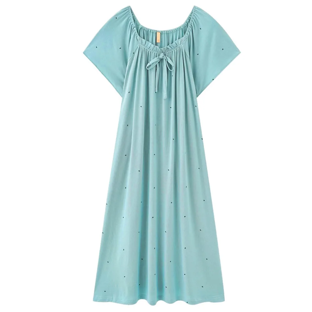 

Повседневное женское пижамное платье из модала, свободная домашняя одежда, ночная рубашка с рюшами в горошек, одежда для сна с короткими рукавами, ночная рубашка на шнуровке, женская
