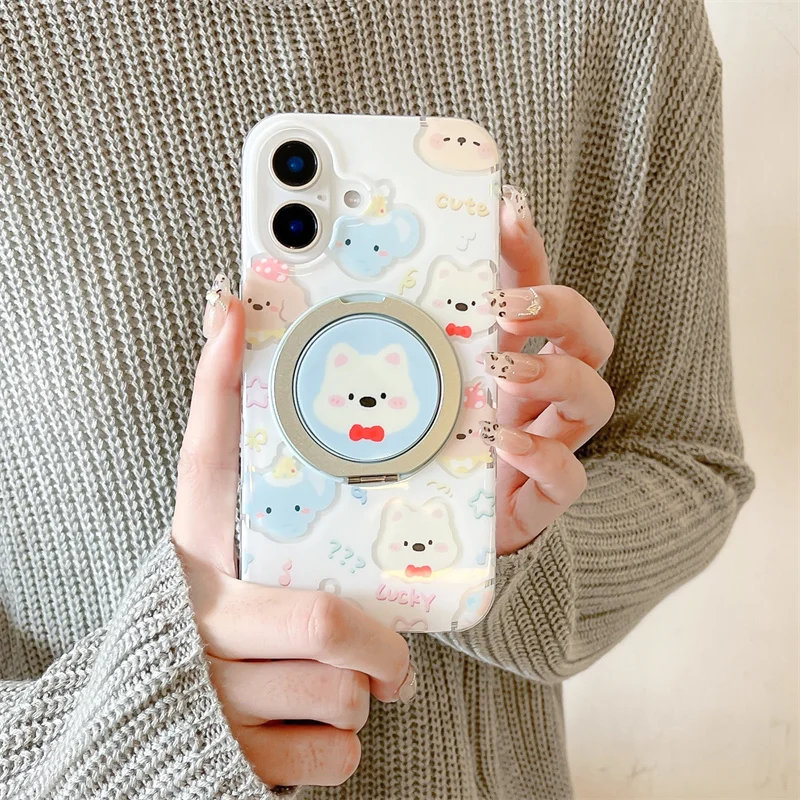 Cute animal party dog magnetic bracket phone case For iPhone 13 14 15 16 pro max