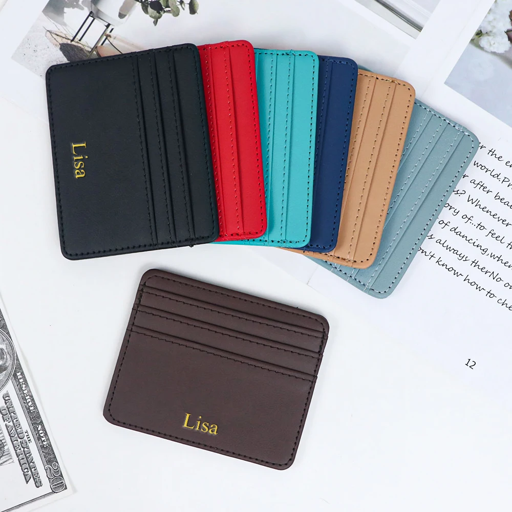 กระเป๋าใส่บัตรหนัง PU แบบกำหนดเอง, ซองใส่บัตรเครดิตสำหรับนักเรียน, ของขวัญวันคริสต์มาสอีฟและวันเกิดแบบ DIY