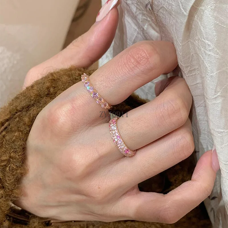 Кольцо из стерлингового серебра с розовой цыганской звездой и цирконом с бриллиантом, женское нежное кольцо на палец премиум-класса