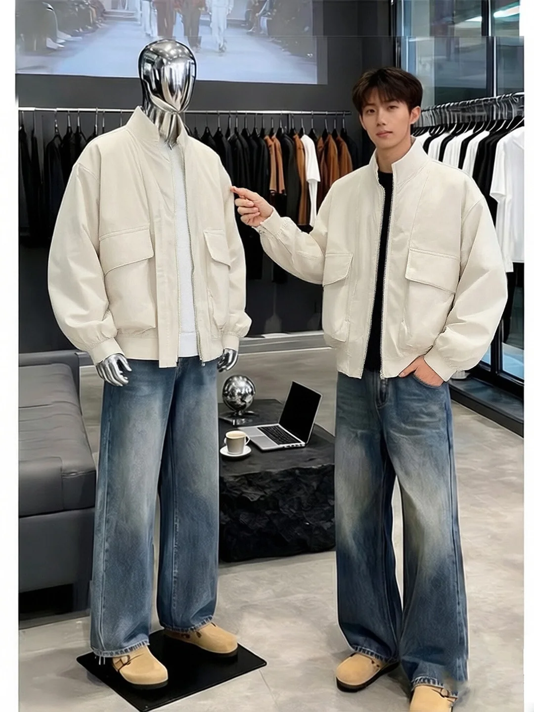 

Мужская весенняя рабочая куртка Cleanfit American Sport Pilot, свободного кроя, с длинным рукавом, на молнии, с защитой от сминания