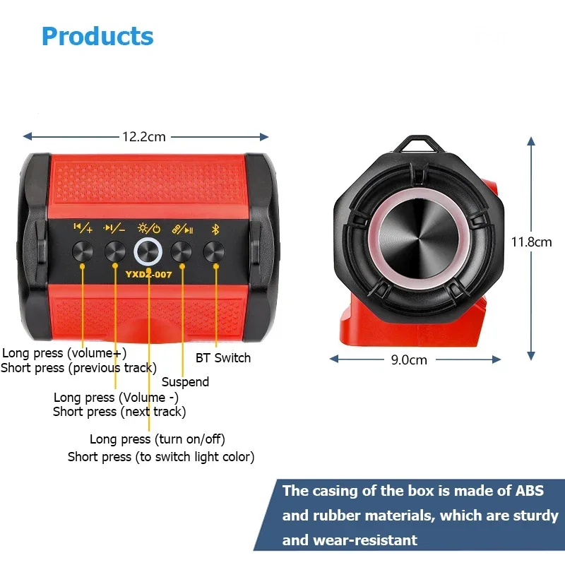 HIFI Bluetooth Speaker Enhanced Bass Portable Speaker For Makita Dewalt Milwaukee Bosch 18V Lithium Battery for Karaoke Party