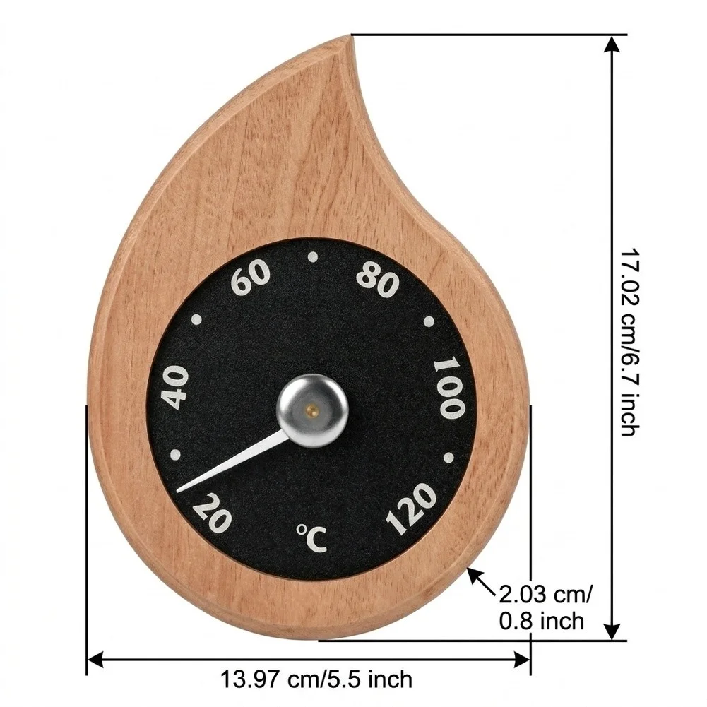 Sauna Thermometer Composed of Natural Wood for Fahrenheit Use with Attention to Number Scale and Humidity-Enduring Frame