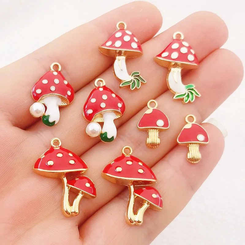 10pcs  Enamel Mushroom Charm for Jewelry Making Earring Pendant Bracelet Necklace Charms Diy Jewelry Making Accessories