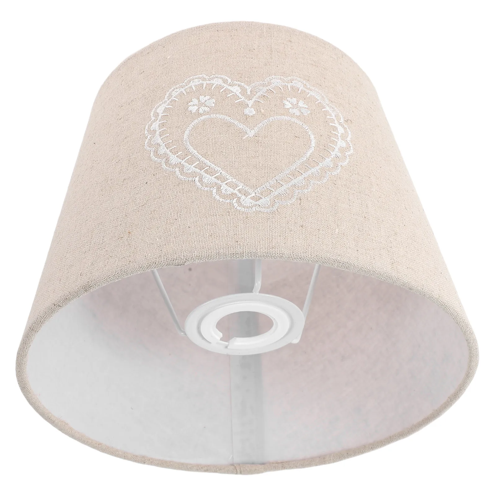 Linen Lampshade White Heart Embroidered for E27 E14 Table Lamps Fabric Drum Light Shade Bedroom Living Room Decorative Fabric