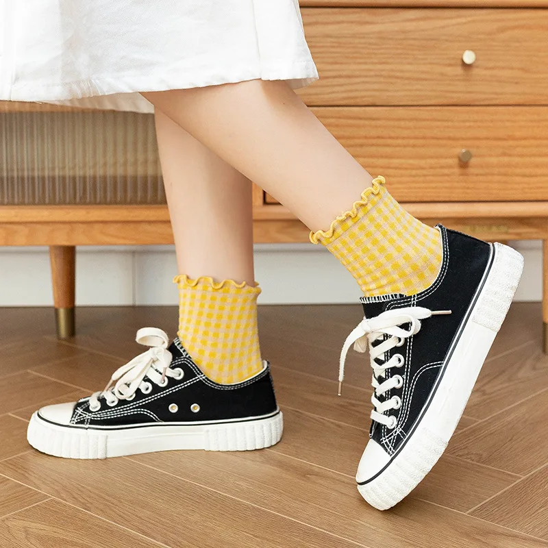 3 Pairs/Set Frilly Women Socks Cotton Kawaii Lattice Comfortable Lolita Fashion Retro Female Socks