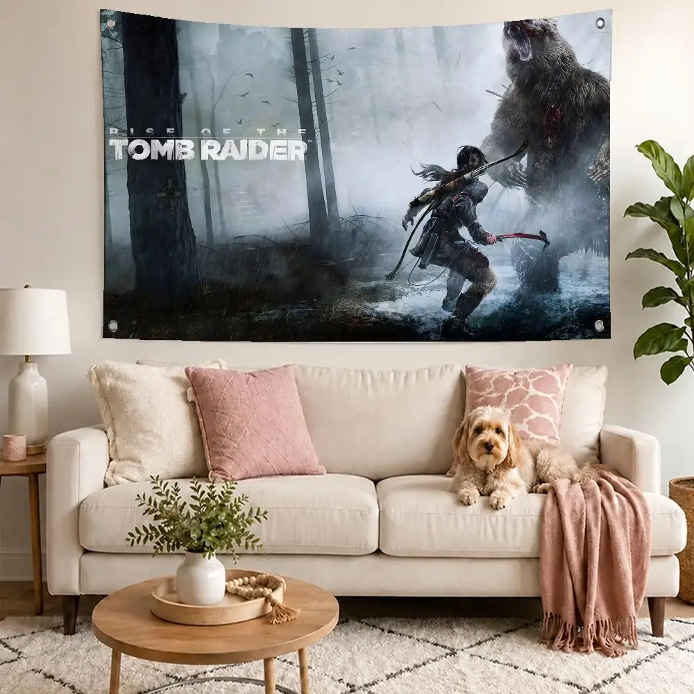 Sharp Game Tomb Raider Flags Concert Print Wall Hanging Art Banner, Indoor Outdoor Bedroom Home Decor Backdrop, Perfect Gift