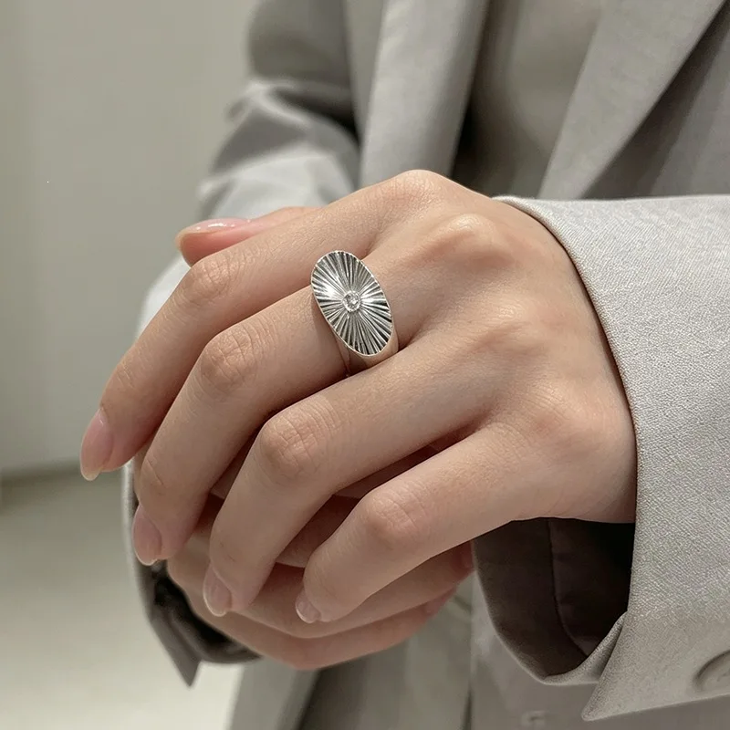 GANPUP Vintage Silberfarbener Geometrischer Offener Ring für Damen, Modischer Verstellbarer Ring, Schmuckgeschenk für Partys – Detail 1