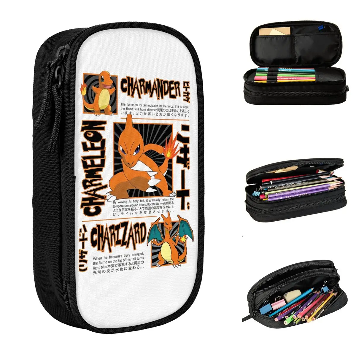 pokemoned-charmander-charmeleon-charizard-lapis-casos-caneta-grandes-sacos-de-armazenamento-material-escolar-presentes-papelaria
