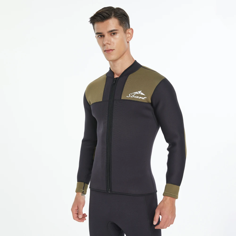 3mm Fleece Lined Wetsuit Jacket Neoprene Top Front Zip Thermal Diving Suit Upper for Men Women