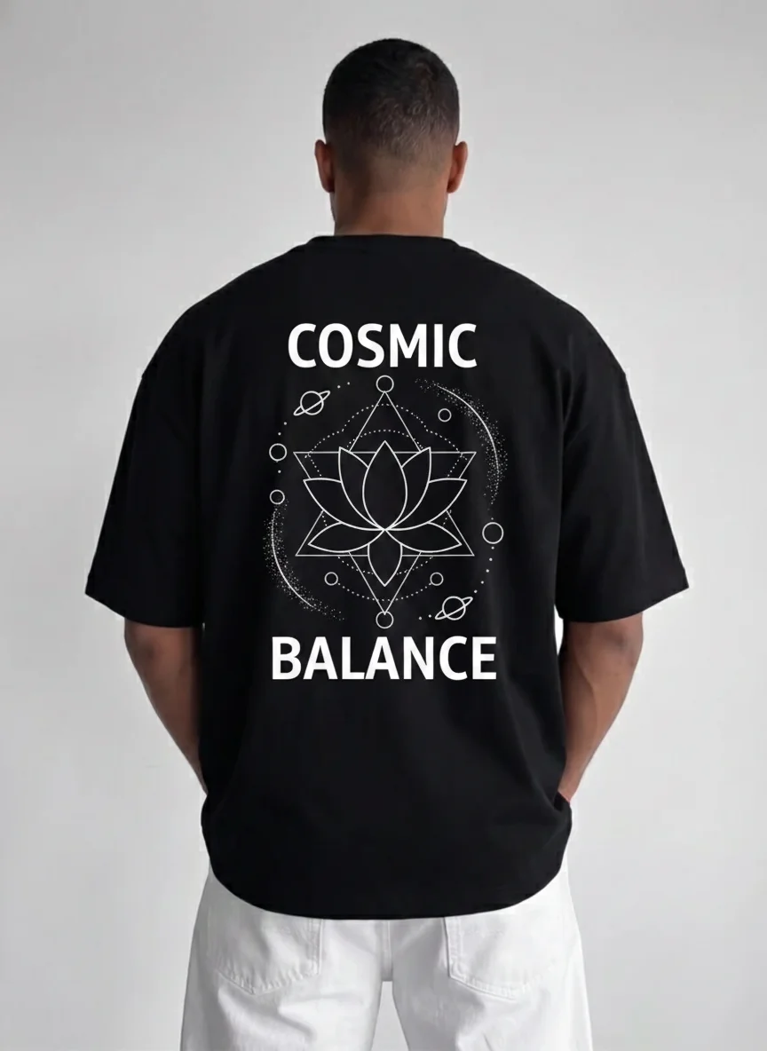 

Cosmic Balance Lotus Mandala Graphic Tee Black Printed Tee with White Sacred Geometry Lotus Art Aesthetic Streetwear Unisex Top