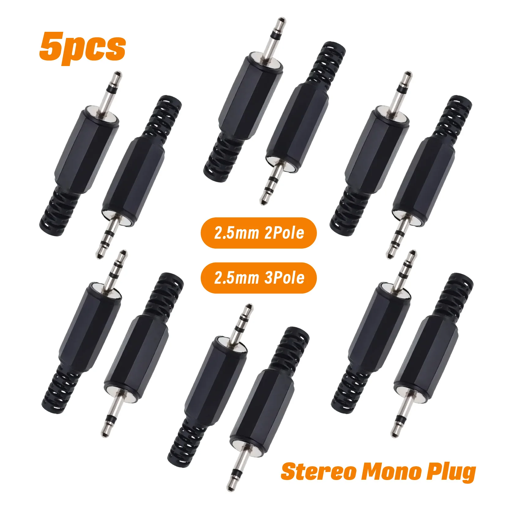 

5pcs 2.5mm Stereo / Mono Audio Male Plug 2/3 Sections Earphone Socket Connector for Microphone Headphone Jack