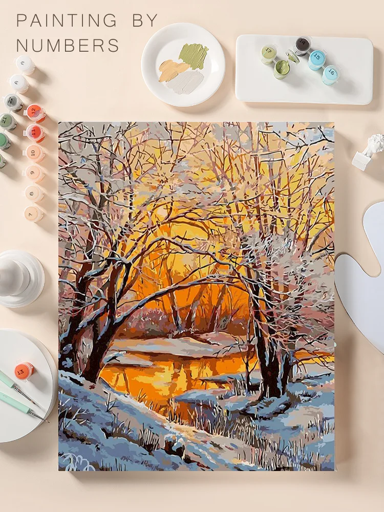 RUOPOTY Frame Snow DIY Painting By Numbers Landscape Hand Painted Oil Painting Home Decor Acrylic Modern Wall Art Picture 40x50
