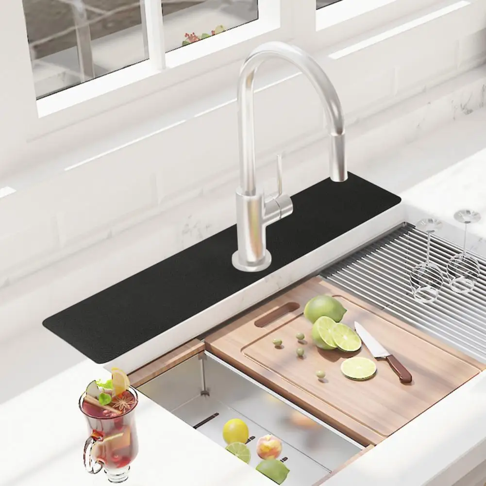 

Kitchen Sink Splash Guard with Sponge Layer & Non-Slip Base Bathroom Sink Mat for Faucet Countertop Non-Slip Protector