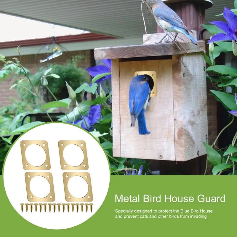 Metal Bird House Guard 4Pcs Bird House Hole Protector Guard Bird House Copper Guard Bird House Protective Guard for Eastern